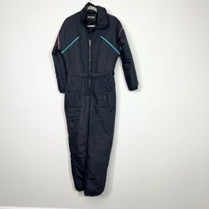 Vintage Skisuit Profile Snowsuit Womens Medium Black Belted Front Zip Collar